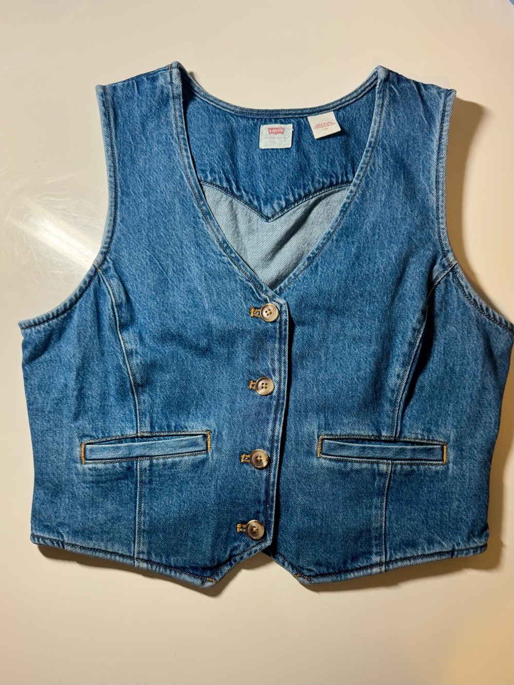 Levi's Denim Vest in Blue - Button-Front Sleeveless Jacket